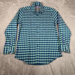 Twillory Shirt Mens 15.5/32-33 Green Blue Check Performance Stretch Career Dress